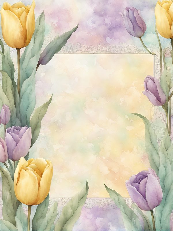 Watercolor Tulip Frame: Lavender & Yellow Floral Border (10 JPG Digital Paper) — image 10