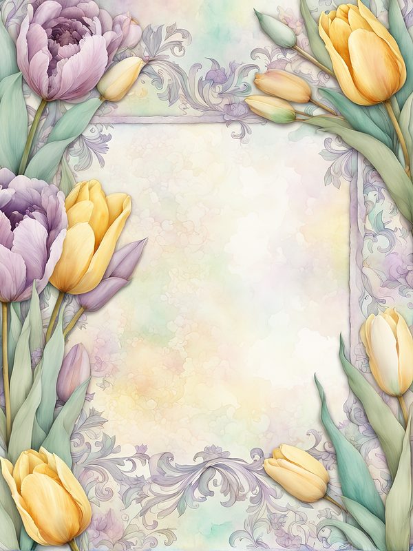 Watercolor Tulip Frame: Lavender & Yellow Floral Border (10 JPG Digital Paper) — image 11
