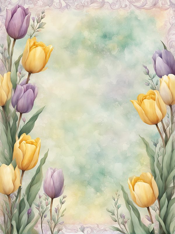 Watercolor Tulip Frame: Lavender & Yellow Floral Border (10 JPG Digital Paper) — image 12