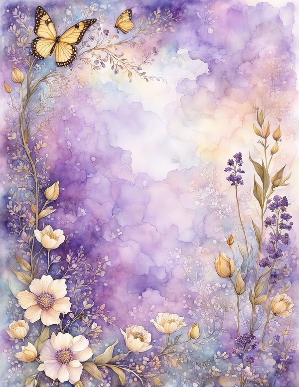 Watercolor Purple Floral Digital Paper: Gold Accents (10 JPG) (Commercial Use) — image 11