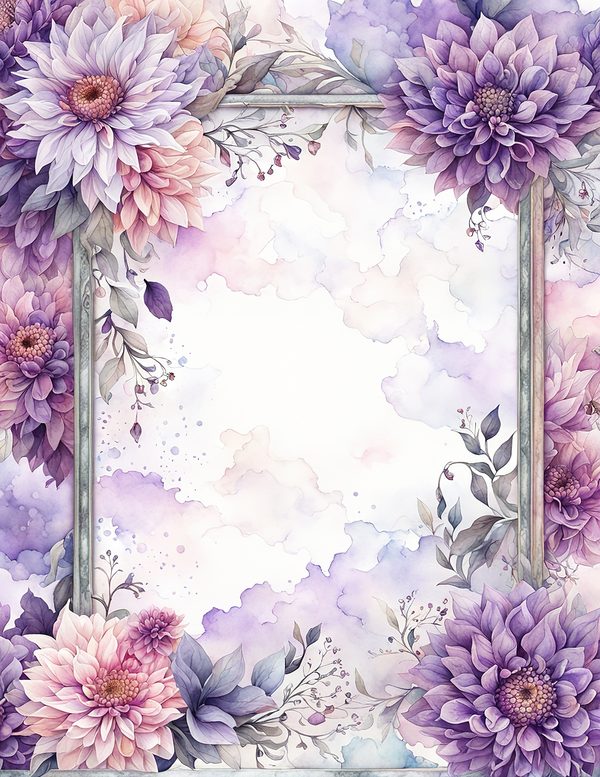 Watercolor Purple Dahlia Digital Paper: Floral Scrapbook Designs (10 JPGs) — image 1