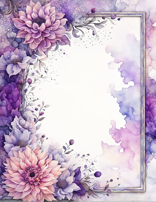 Watercolor Purple Dahlia Digital Paper: Floral Scrapbook Designs (10 JPGs) — image 2