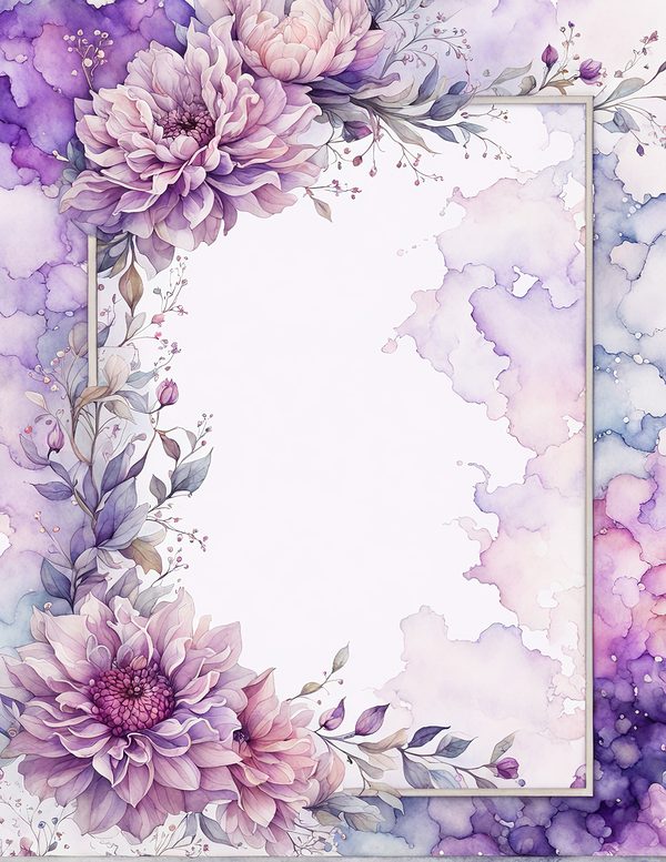 Watercolor Purple Dahlia Digital Paper: Floral Scrapbook Designs (10 JPGs) — image 3