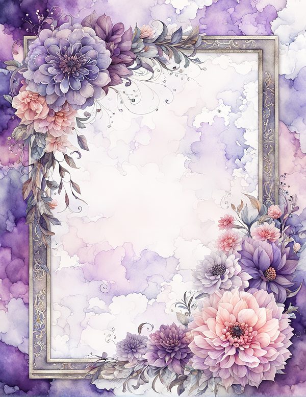 Watercolor Purple Dahlia Digital Paper: Floral Scrapbook Designs (10 JPGs) — image 6