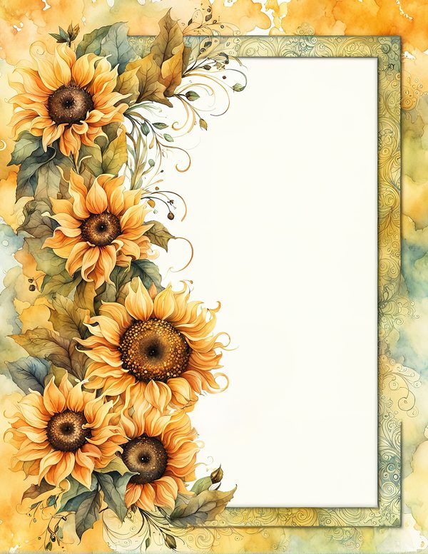 Watercolor Autumn Sunflower Digital Paper: Scrapbook & Wedding (10 JPGs) — image 1