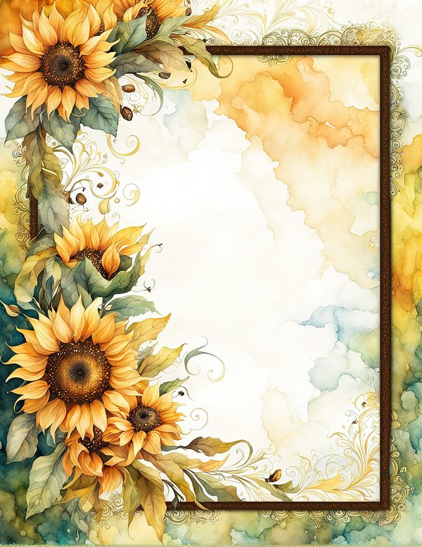 Watercolor Autumn Sunflower Digital Paper: Scrapbook & Wedding (10 JPGs) — image 2