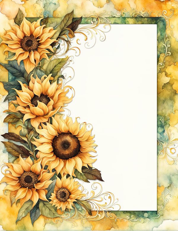 Watercolor Autumn Sunflower Digital Paper: Scrapbook & Wedding (10 JPGs) — image 3