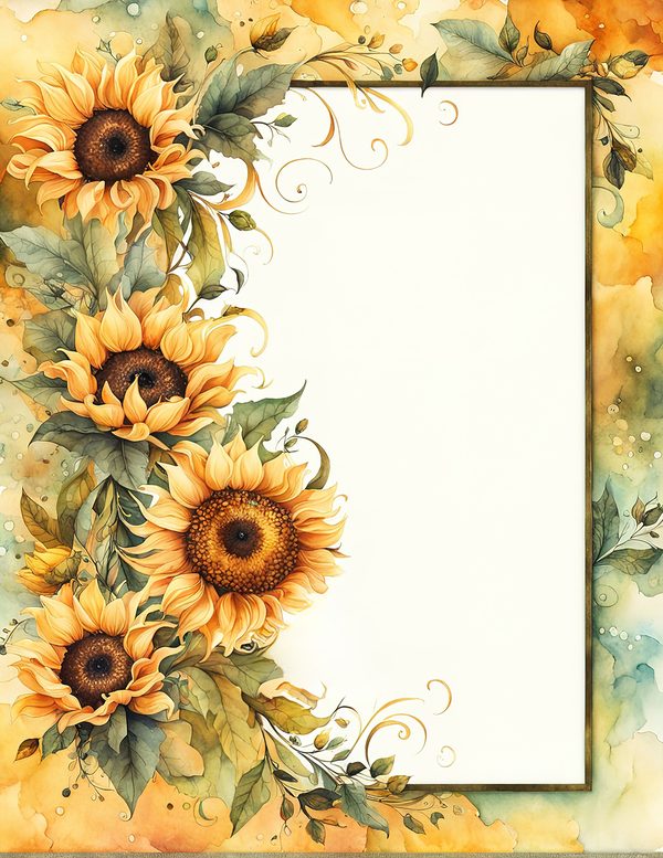 Watercolor Autumn Sunflower Digital Paper: Scrapbook & Wedding (10 JPGs) — image 4