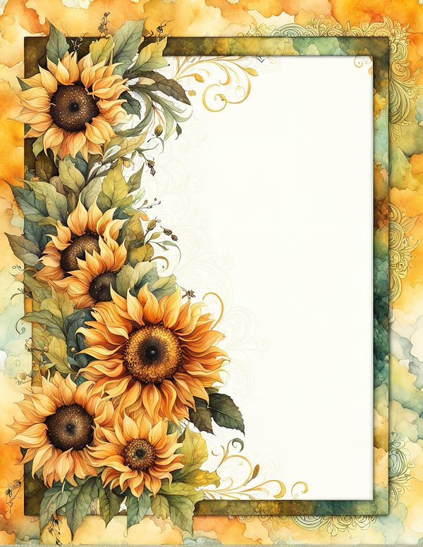 Watercolor Autumn Sunflower Digital Paper: Scrapbook & Wedding (10 JPGs) — image 5