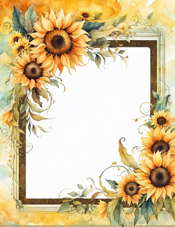 Watercolor Autumn Sunflower Digital Paper: Scrapbook & Wedding (10 JPGs) — image 6