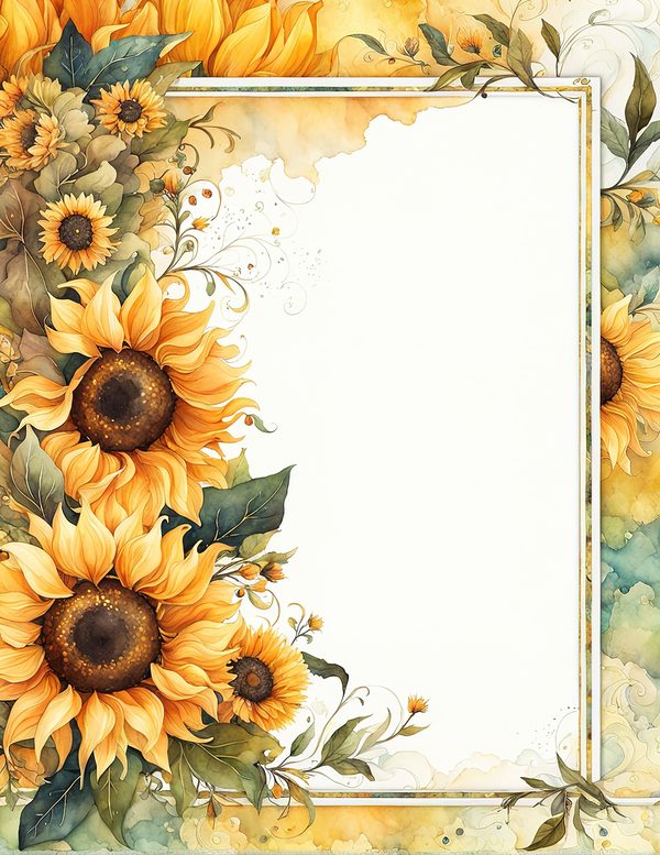 Watercolor Autumn Sunflower Digital Paper: Scrapbook & Wedding (10 JPGs) — image 8