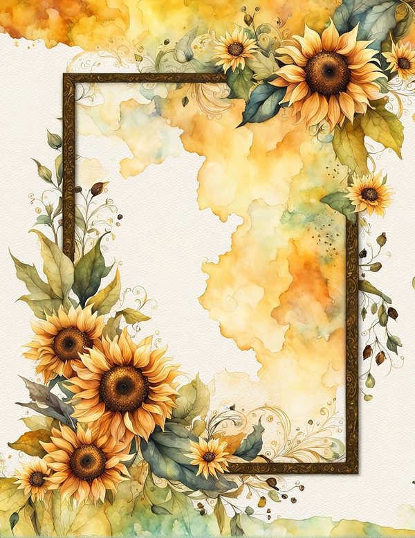 Watercolor Autumn Sunflower Digital Paper: Scrapbook & Wedding (10 JPGs) — image 10