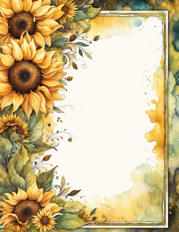 Watercolor Autumn Sunflower Digital Paper: Scrapbook & Wedding (10 JPGs) — image 11