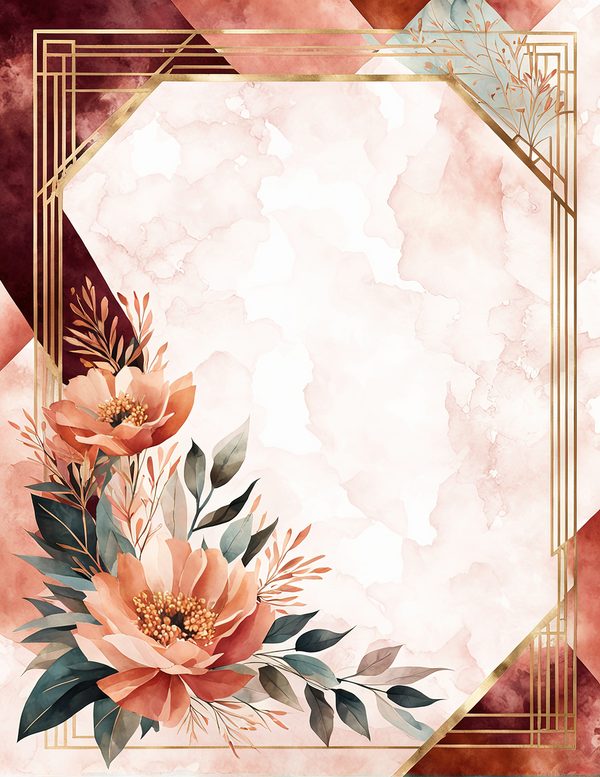 Watercolor Cosmos Art Deco Floral Frames: Digital Paper Pack (10 JPGs) — image 1