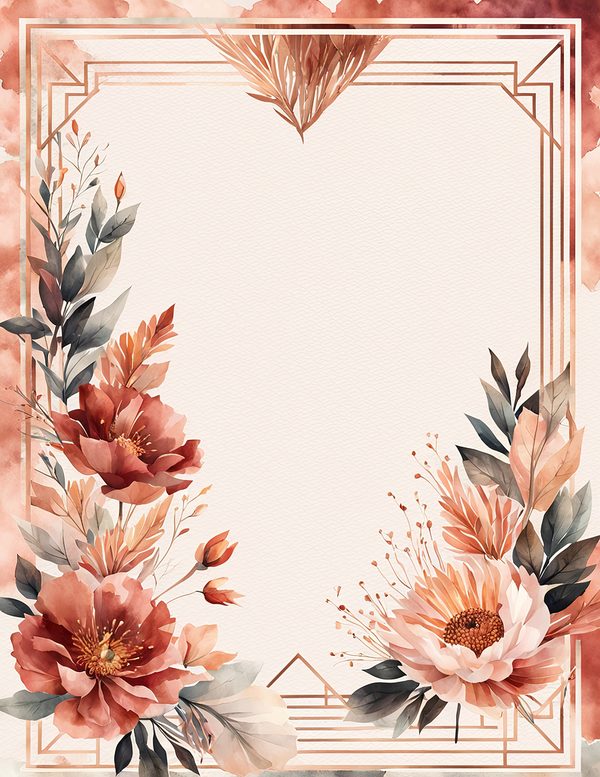Watercolor Cosmos Art Deco Floral Frames: Digital Paper Pack (10 JPGs) — image 2