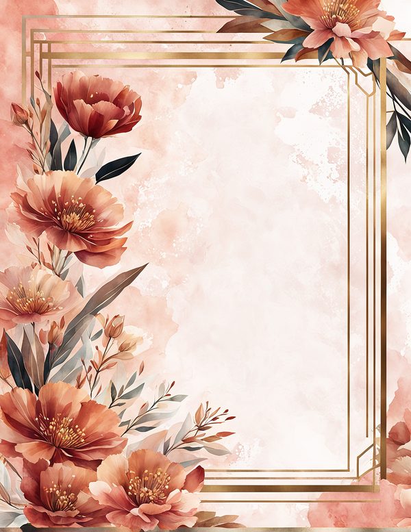 Watercolor Cosmos Art Deco Floral Frames: Digital Paper Pack (10 JPGs) — image 4