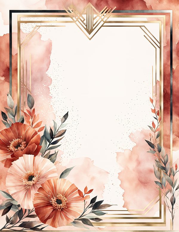 Watercolor Cosmos Art Deco Floral Frames: Digital Paper Pack (10 JPGs) — image 5