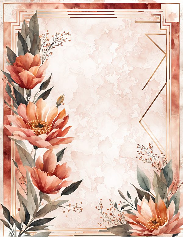 Watercolor Cosmos Art Deco Floral Frames: Digital Paper Pack (10 JPGs) — image 6