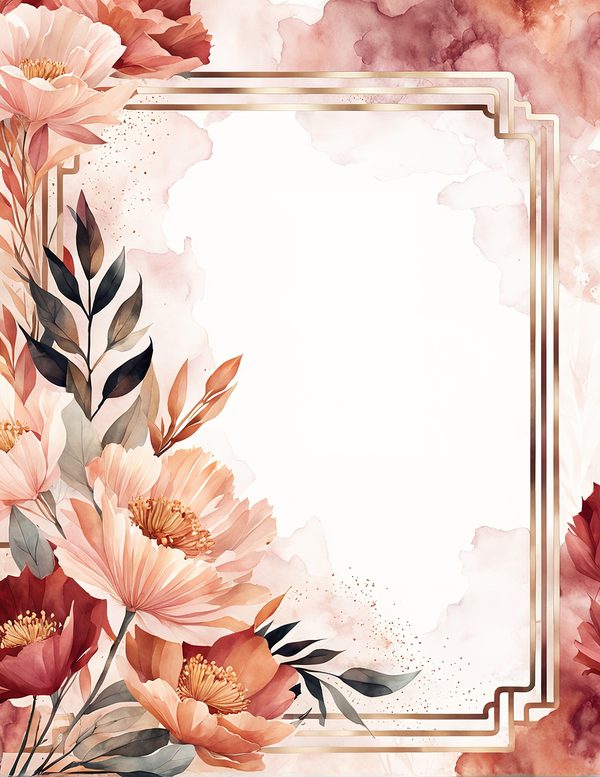Watercolor Cosmos Art Deco Floral Frames: Digital Paper Pack (10 JPGs) — image 7