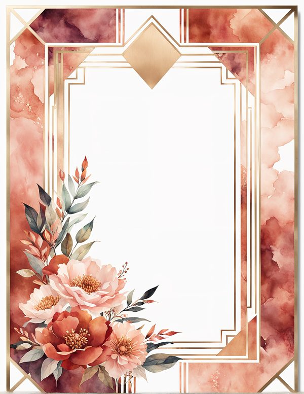 Watercolor Cosmos Art Deco Floral Frames: Digital Paper Pack (10 JPGs) — image 9