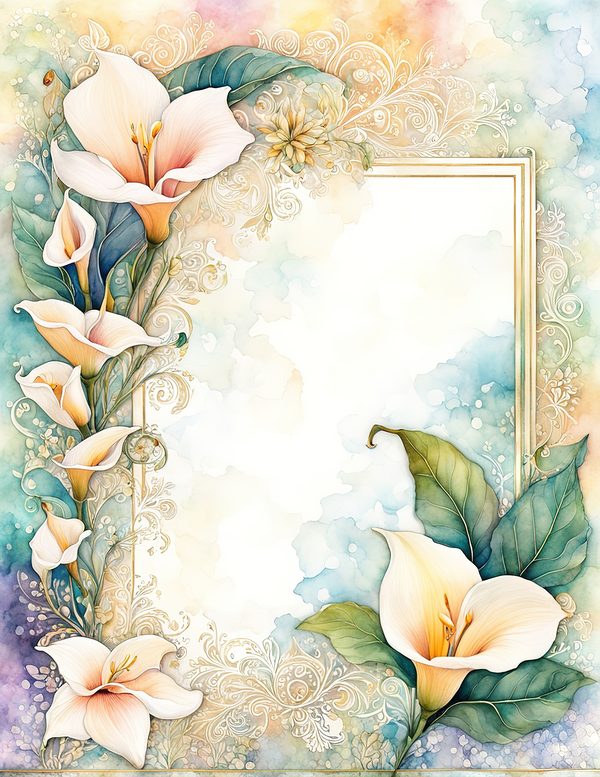 Lilies Floral Border Watercolor Digital Paper Kit: Printable Papers, Cards, Tags, Ephemera — image 2