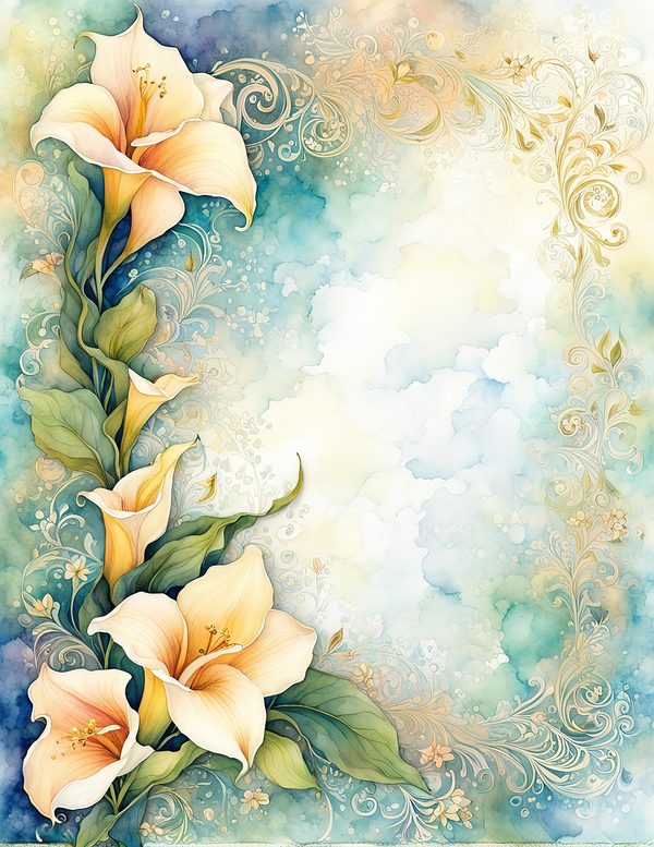 Lilies Floral Border Watercolor Digital Paper Kit: Printable Papers, Cards, Tags, Ephemera — image 3