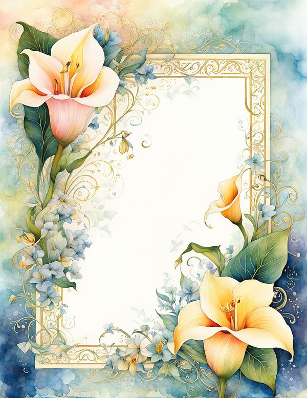Lilies Floral Border Watercolor Digital Paper Kit: Printable Papers, Cards, Tags, Ephemera — image 4