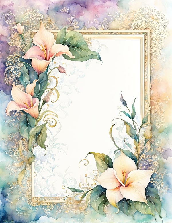 Lilies Floral Border Watercolor Digital Paper Kit: Printable Papers, Cards, Tags, Ephemera — image 7
