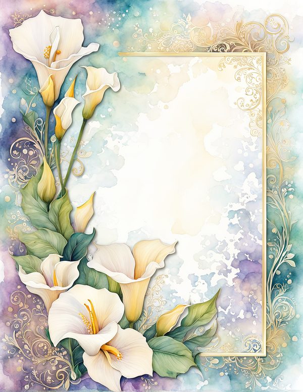 Lilies Floral Border Watercolor Digital Paper Kit: Printable Papers, Cards, Tags, Ephemera — image 8