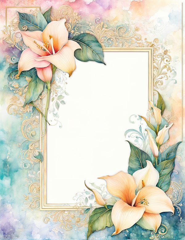 Lilies Floral Border Watercolor Digital Paper Kit: Printable Papers, Cards, Tags, Ephemera — image 10