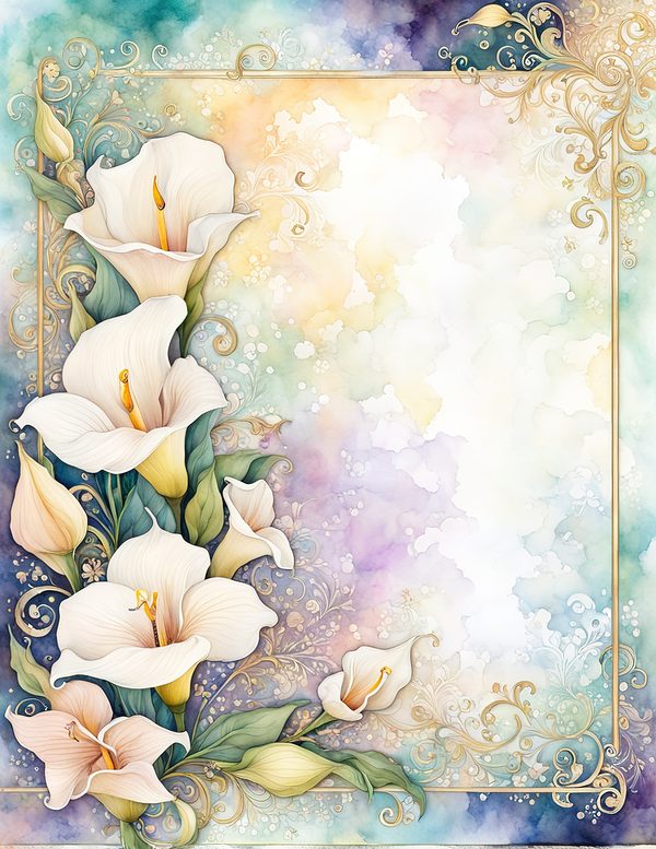 Lilies Floral Border Watercolor Digital Paper Kit: Printable Papers, Cards, Tags, Ephemera — image 11