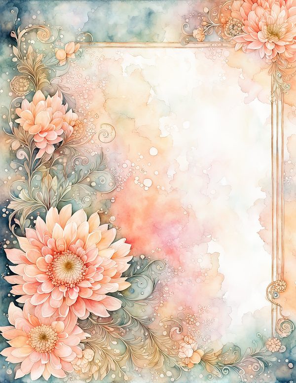 Dahlia Gold Frame Watercolor Digital Paper Kit: Printable Papers, Cards, Tags, Ephemera — image 1