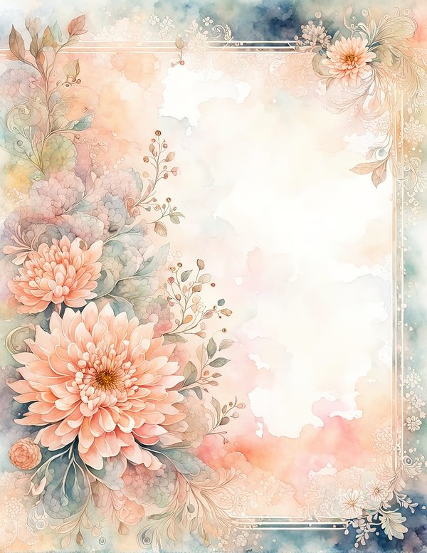 Dahlia Gold Frame Watercolor Digital Paper Kit: Printable Papers, Cards, Tags, Ephemera — image 2