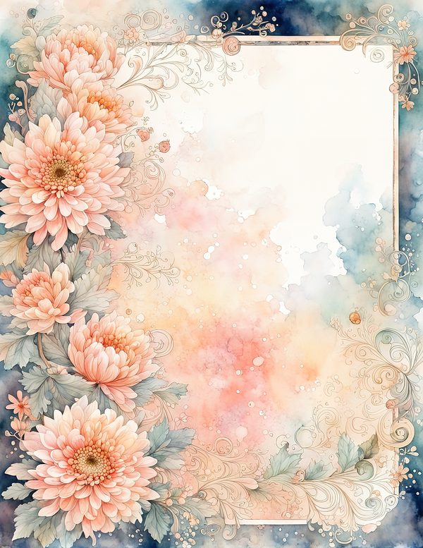 Dahlia Gold Frame Watercolor Digital Paper Kit: Printable Papers, Cards, Tags, Ephemera — image 3