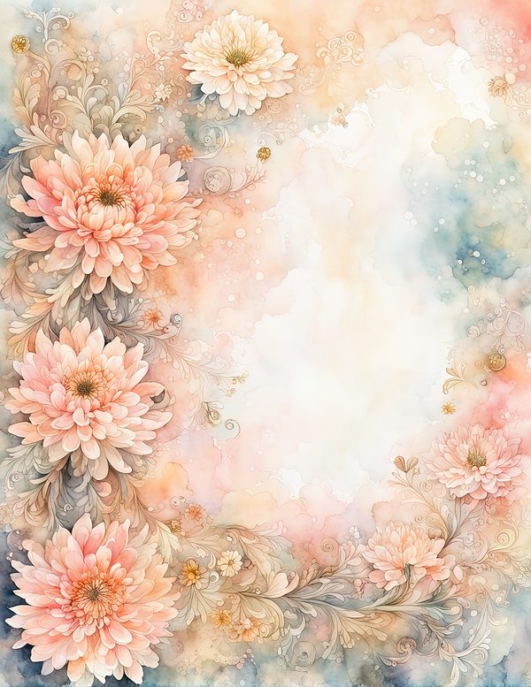 Dahlia Gold Frame Watercolor Digital Paper Kit: Printable Papers, Cards, Tags, Ephemera — image 7