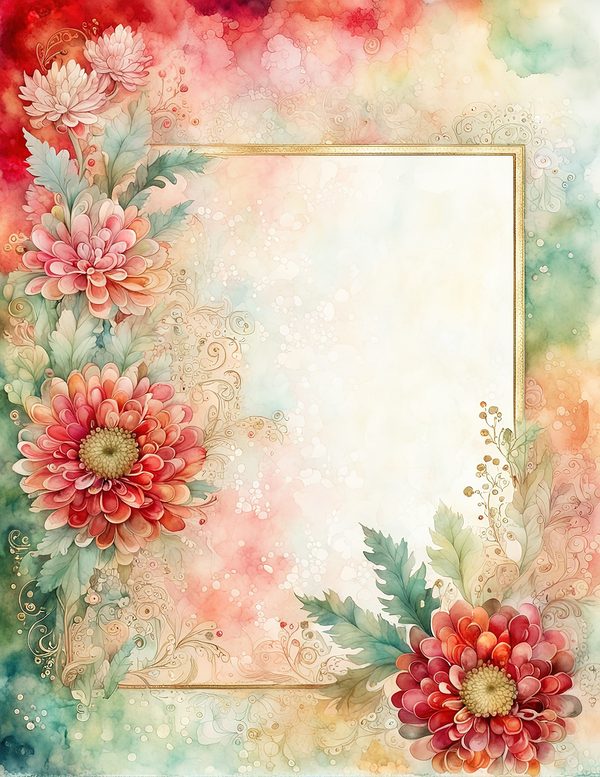 Red and Green Floral Watercolor Digital Paper Kit: Printable Papers, Cards, Tags, Ephemera — image 1