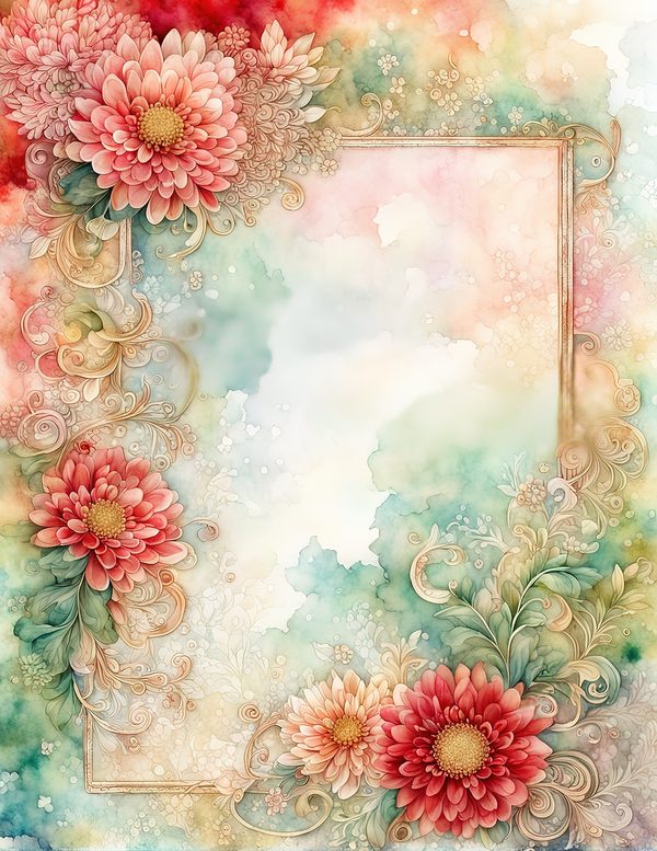 Red and Green Floral Watercolor Digital Paper Kit: Printable Papers, Cards, Tags, Ephemera — image 2