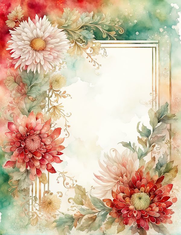 Red and Green Floral Watercolor Digital Paper Kit: Printable Papers, Cards, Tags, Ephemera — image 5