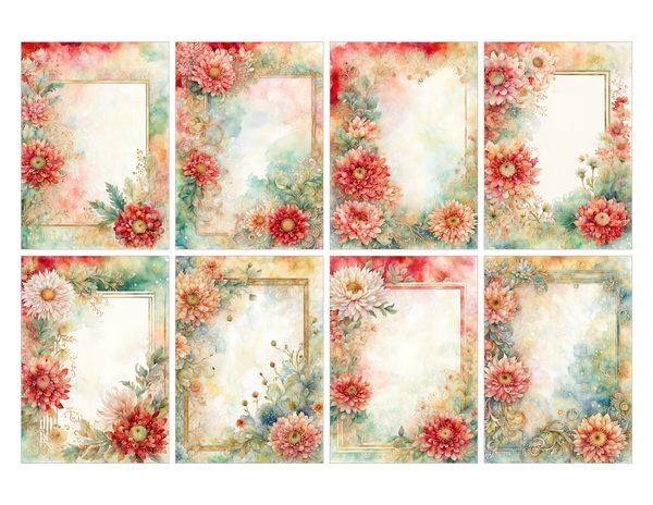 Red and Green Floral Watercolor Digital Paper Kit: Printable Papers, Cards, Tags, Ephemera — image 26
