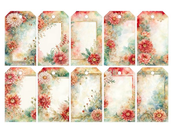Red and Green Floral Watercolor Digital Paper Kit: Printable Papers, Cards, Tags, Ephemera — image 27