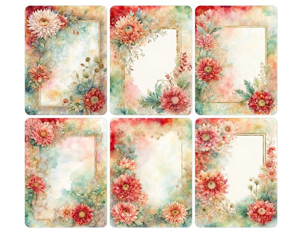 Red and Green Floral Watercolor Digital Paper Kit: Printable Papers, Cards, Tags, Ephemera — image 28