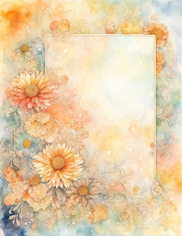 Peach Dahlia Border Watercolor Digital Paper Kit: Printable Papers, Cards, Tags, Ephemera — image 2
