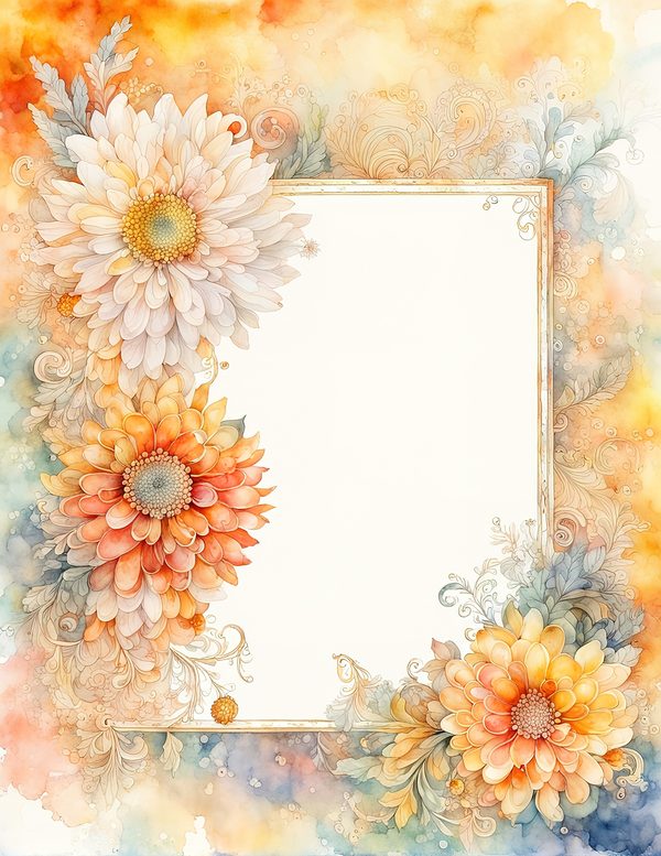 Peach Dahlia Border Watercolor Digital Paper Kit: Printable Papers, Cards, Tags, Ephemera — image 4