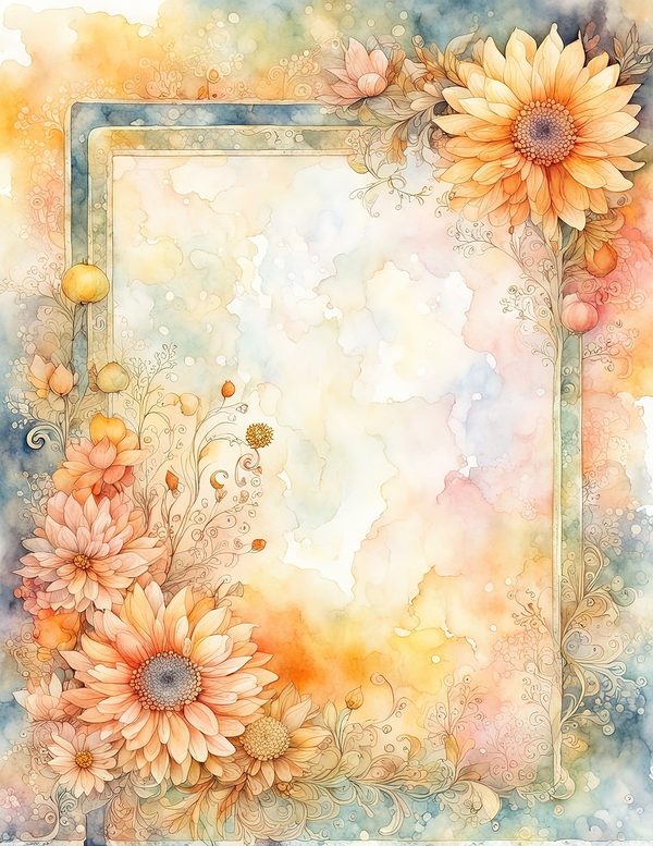Peach Dahlia Border Watercolor Digital Paper Kit: Printable Papers, Cards, Tags, Ephemera — image 5
