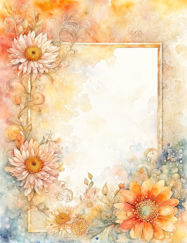 Peach Dahlia Border Watercolor Digital Paper Kit: Printable Papers, Cards, Tags, Ephemera — image 6