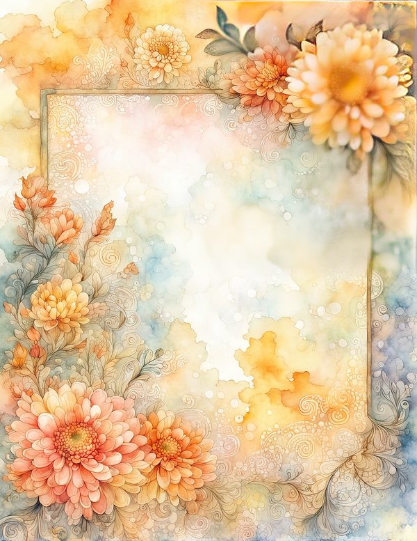 Peach Dahlia Border Watercolor Digital Paper Kit: Printable Papers, Cards, Tags, Ephemera — image 10