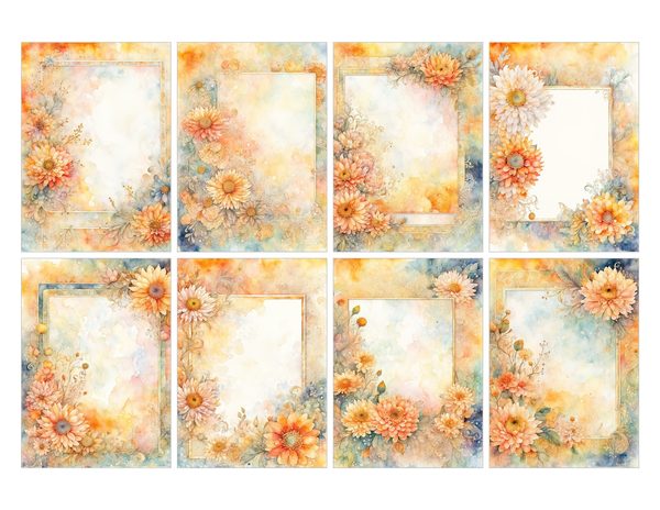 Peach Dahlia Border Watercolor Digital Paper Kit: Printable Papers, Cards, Tags, Ephemera — image 26