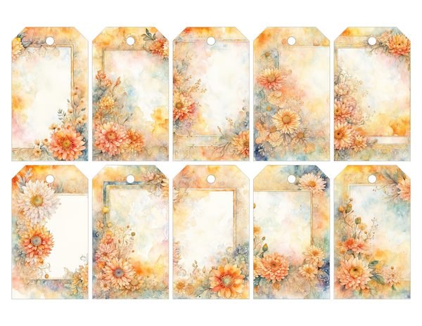 Peach Dahlia Border Watercolor Digital Paper Kit: Printable Papers, Cards, Tags, Ephemera — image 27