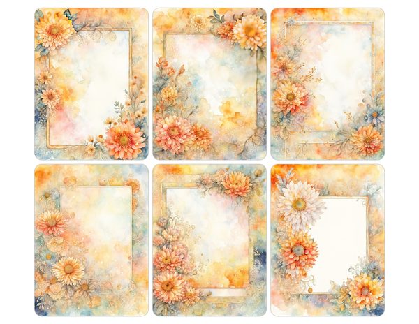 Peach Dahlia Border Watercolor Digital Paper Kit: Printable Papers, Cards, Tags, Ephemera — image 28