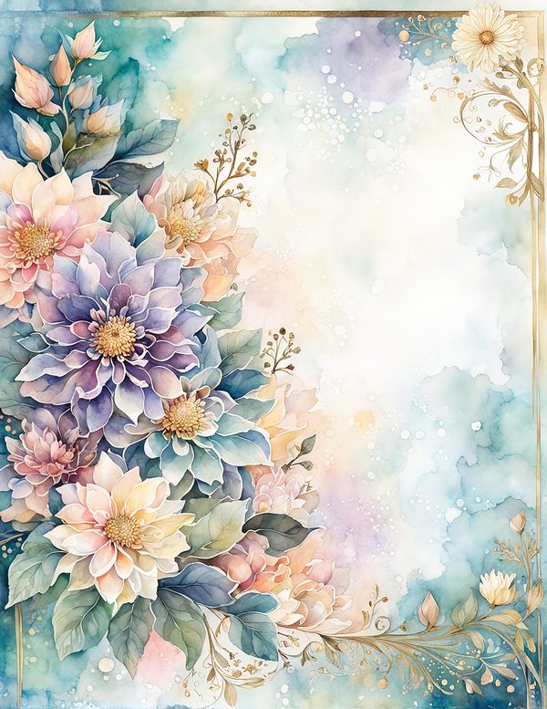 Dahlia Watercolor Paper Pack: Soft Blue Floral Frames 10 JPGs (Digital Download) — image 1